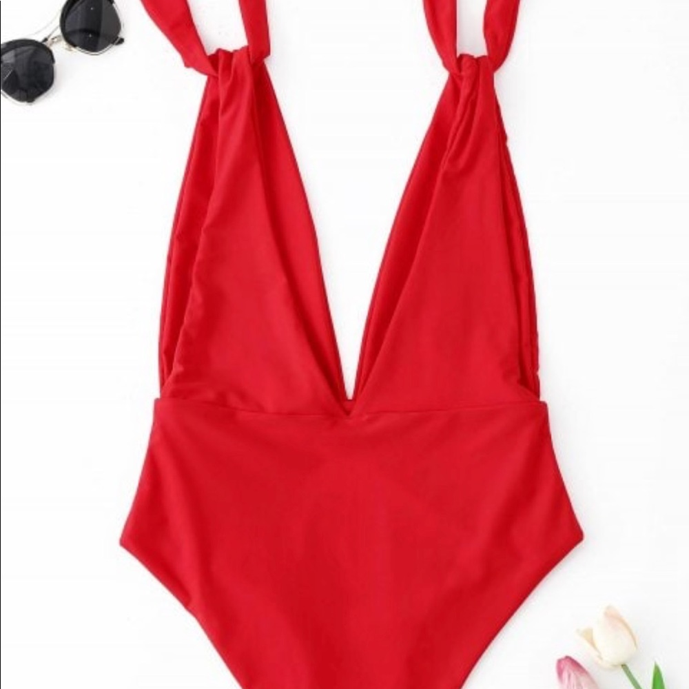 NWT Red Plunge High Hipped One Piece